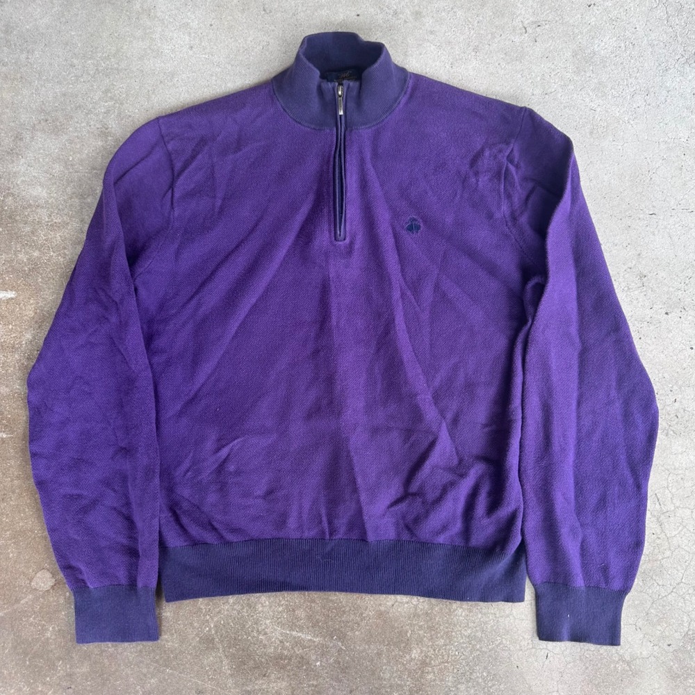 Brooks Brothers 346 Quarter Zip Sweater Mens L Purple Excellent Cotton Cashmere